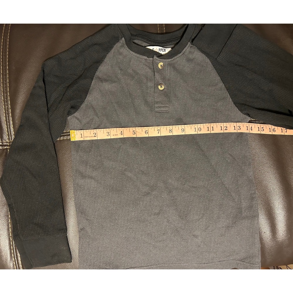 Copper Denim Black/Gray Thermal Long Sleeve Henley Shirt. Kids Size Small (8) - Picture 5 of 8